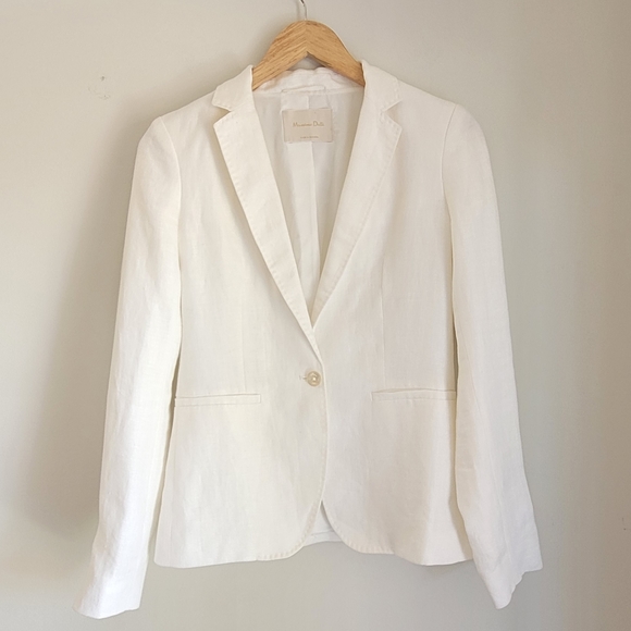 MASSIMO DUTTI 100% linen one button blazer in white Sz4 - Picture 2 of 9